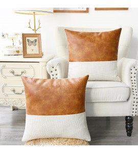Leather and knitted pillowcase
